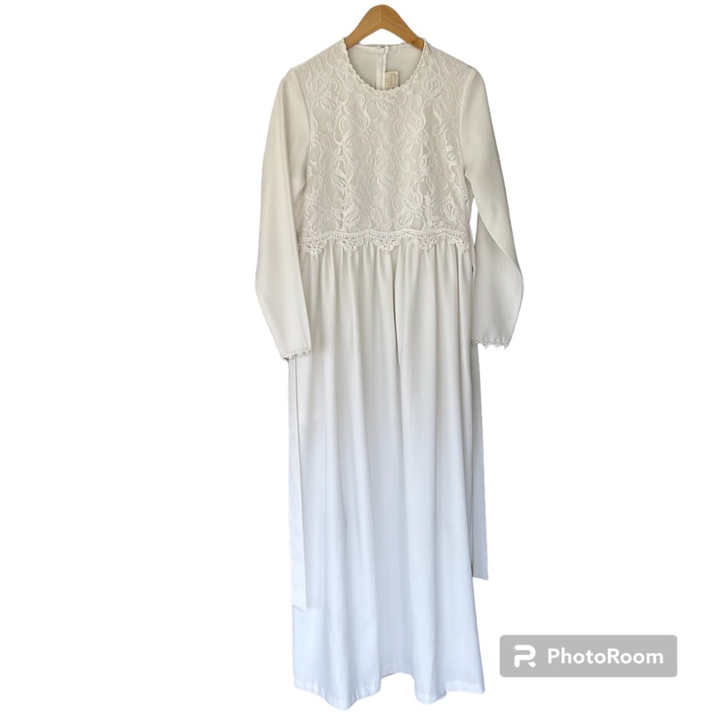 Vintage White Maxi Dress Lace Boho Bohemian Wedding Bride 60s 70s - Picture 4 of 11